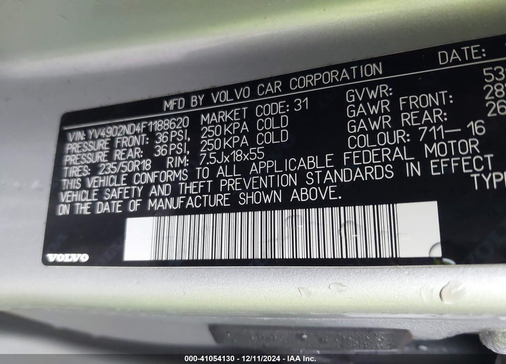 2015 VOLVO XC70 T6 PLATINUM VIN: YV4902ND4F1188620
