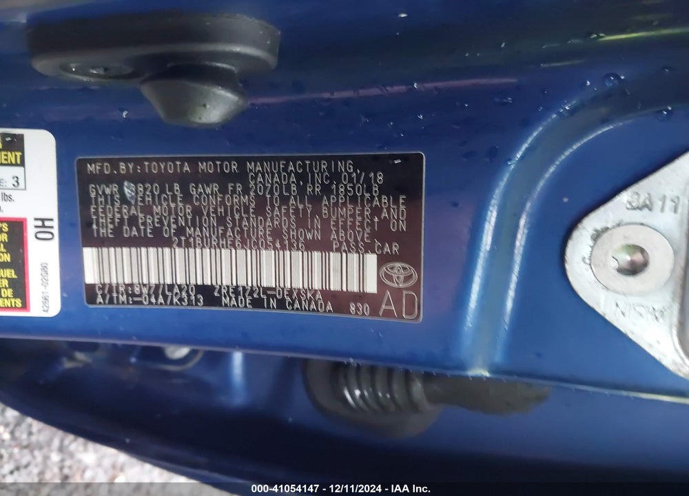 2018 TOYOTA COROLLA XSE VIN: 2T1BURHE6JC054136