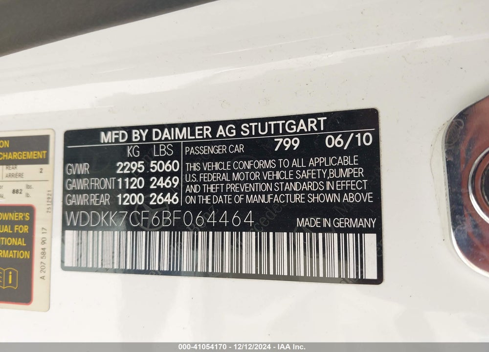 2011 MERCEDES-BENZ E 550 VIN: WDDKK7CF6BF064464