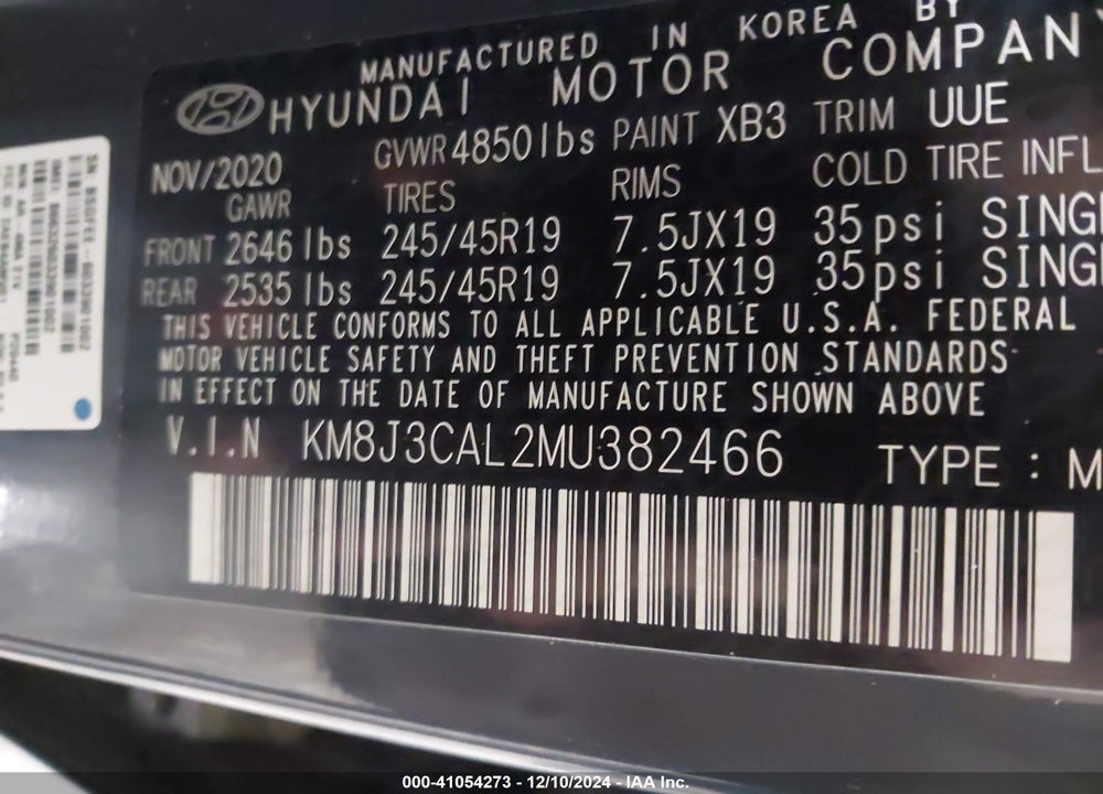2021 HYUNDAI TUCSON SPORT VIN: KM8J3CAL2MU382466