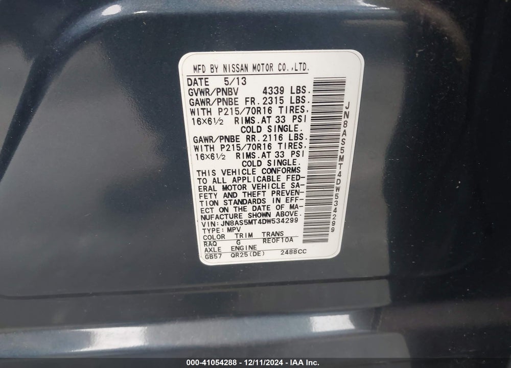 2013 NISSAN ROGUE S VIN: JN8AS5MT4DW534299