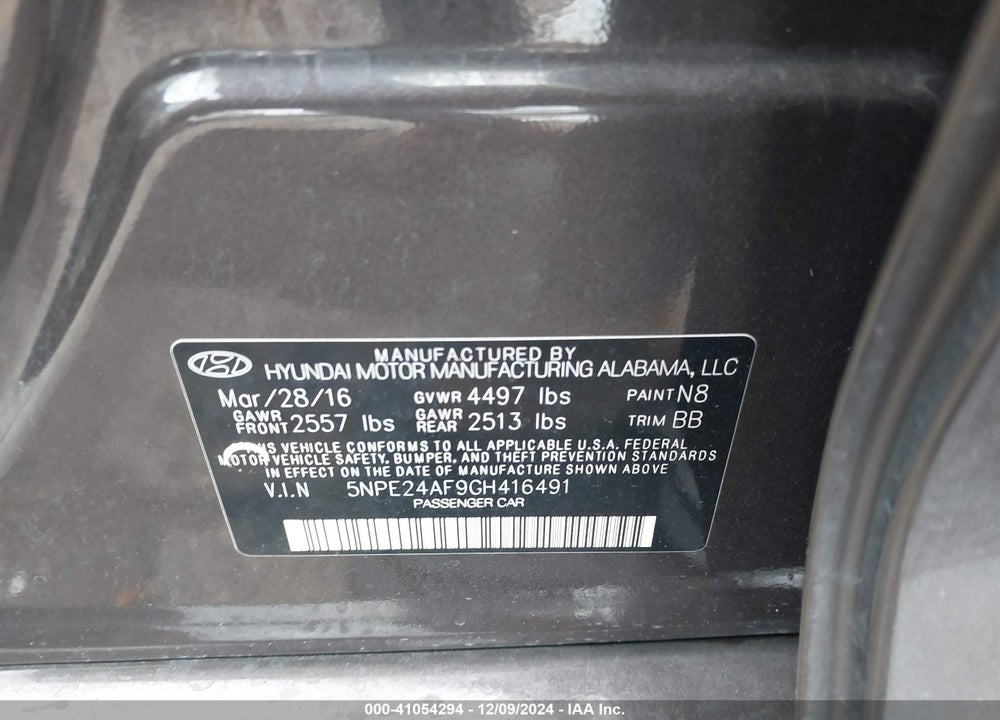 2016 HYUNDAI SONATA VIN: 5NPE24AF9GH416491