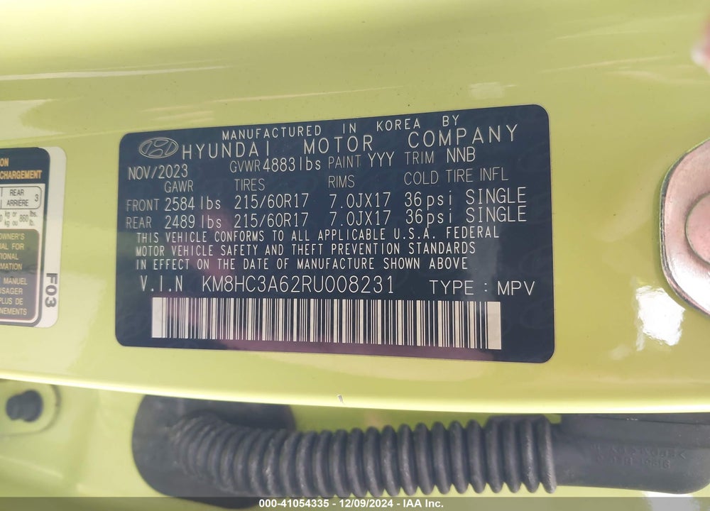2024 HYUNDAI KONA ELECTRIC SEL VIN: KM8HC3A62RU008231