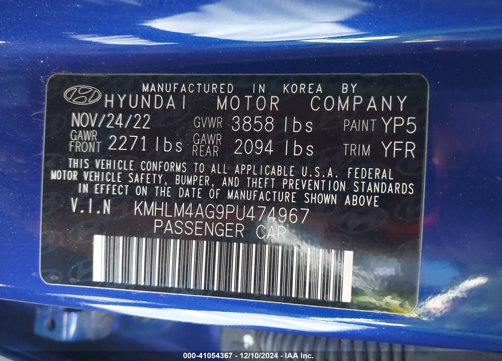 2023 HYUNDAI ELANTRA VIN: KMHLM4AG9PU474967
