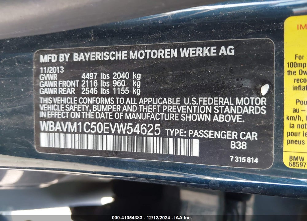 2014 BMW X1 SDRIVE28I VIN: WBAVM1C50EVW54625