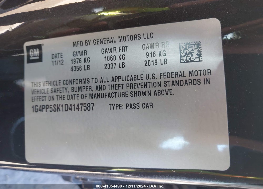2013 BUICK VERANO VIN: 1G4PP5SK1D4147587