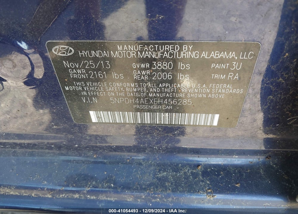 2014 HYUNDAI ELANTRA SE VIN: 5NPDH4AEXEH456285