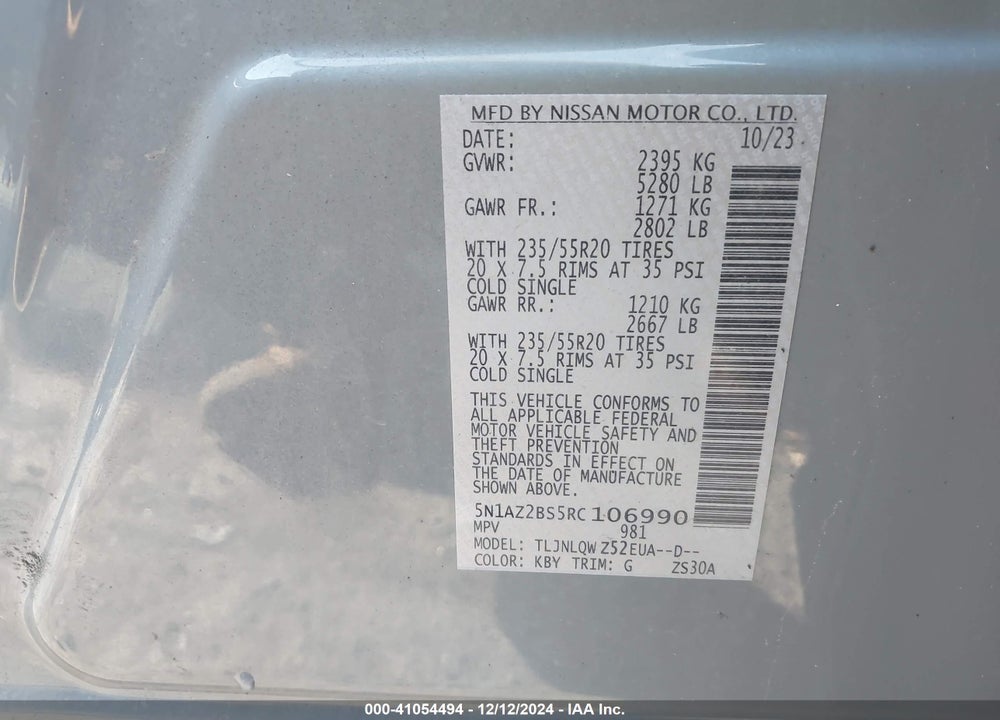 2024 NISSAN MURANO SV INTELLIGENT AWD VIN: 5N1AZ2BS5RC106990