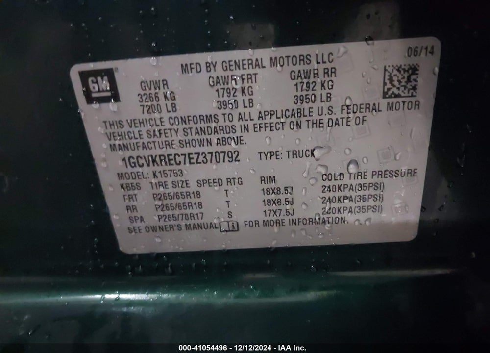 2014 CHEVROLET SILVERADO 1500 1LT VIN: 1GCVKREC7EZ370792