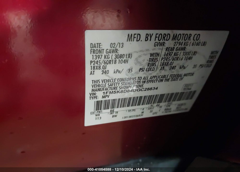 2013 FORD EXPLORER XLT VIN: 1FM5K8D84DGC28834