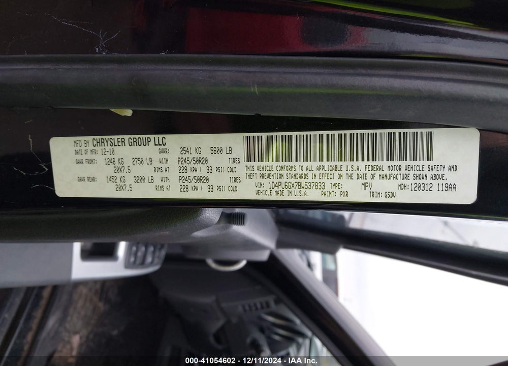 2011 DODGE NITRO DETONATOR VIN: 1D4PU6GX7BW537833