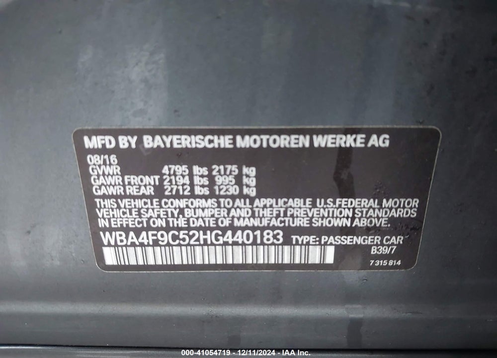 2017 BMW 430I GRAN COUPE XDRIVE VIN: WBA4F9C52HG440183