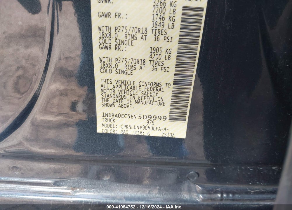 2014 NISSAN TITAN VIN: 1N6BA0EC5EN509999
