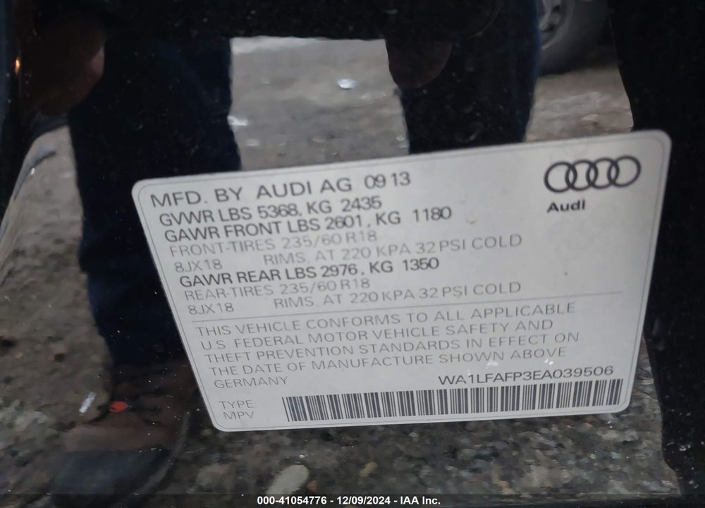 2014 AUDI Q5 2.0T PREMIUM VIN: WA1LFAFP3EA039506