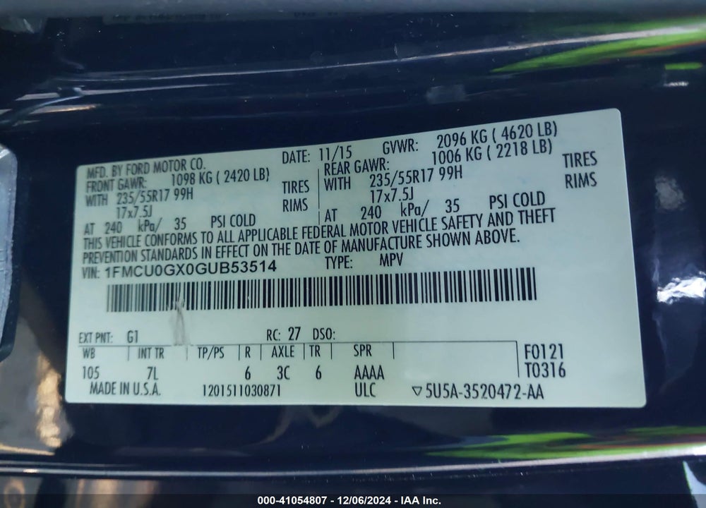 2016 FORD ESCAPE SE VIN: 1FMCU0GX0GUB53514