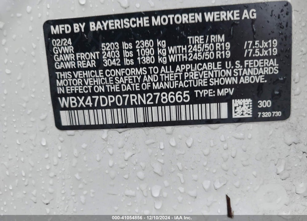 2024 BMW X3 VIN: WBX47DP07RN278665