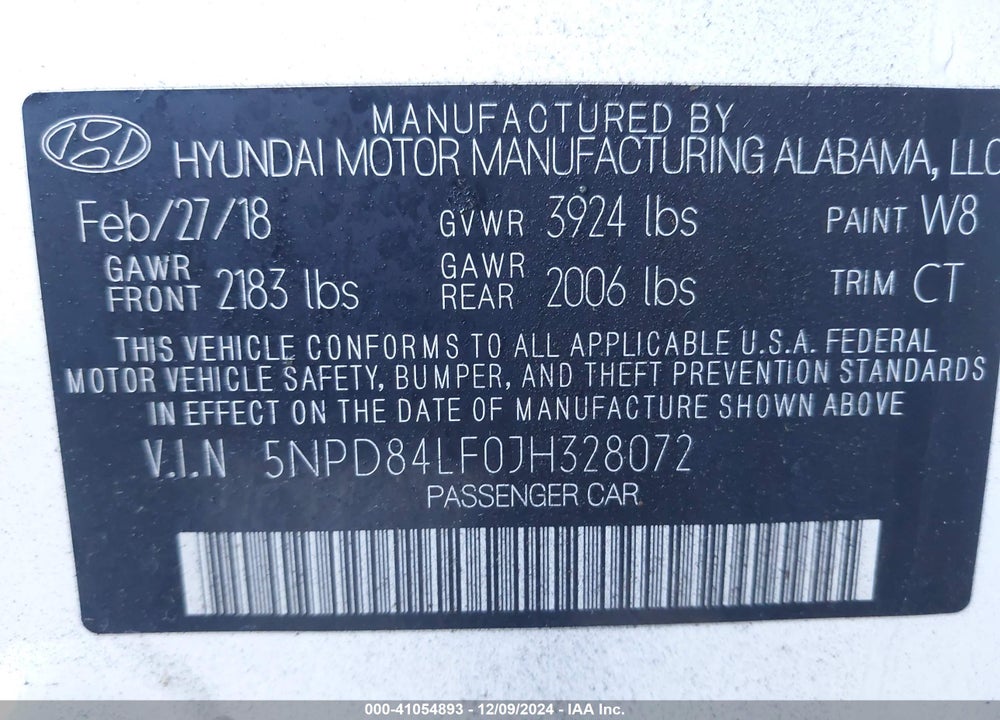 2018 HYUNDAI ELANTRA SEL VIN: 5NPD84LF0JH328072