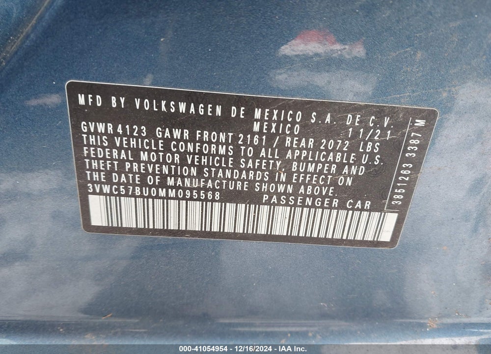 2021 VOLKSWAGEN JETTA VIN: 3VWC57BU0MM095568