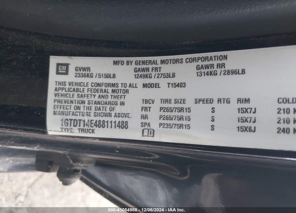 2008 GMC CANYON SLE2 VIN: 1GTDT14E488111488