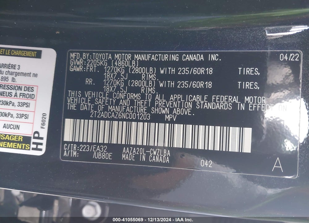 2022 LEXUS NX 250 VIN: 2T2ADCAZ6NC001203