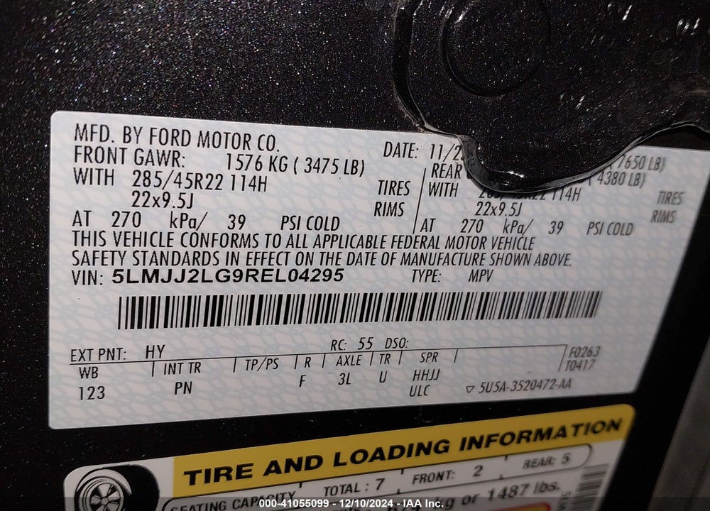 2024 LINCOLN NAVIGATOR RESERVE VIN: 5LMJJ2LG9REL04295