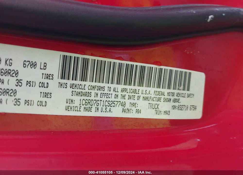 2012 RAM 1500 SLT VIN: 1C6RD7GT1CS257740