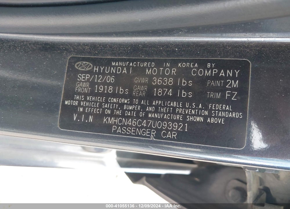 2007 HYUNDAI ACCENT GLS VIN: KMHCN46C47U093921