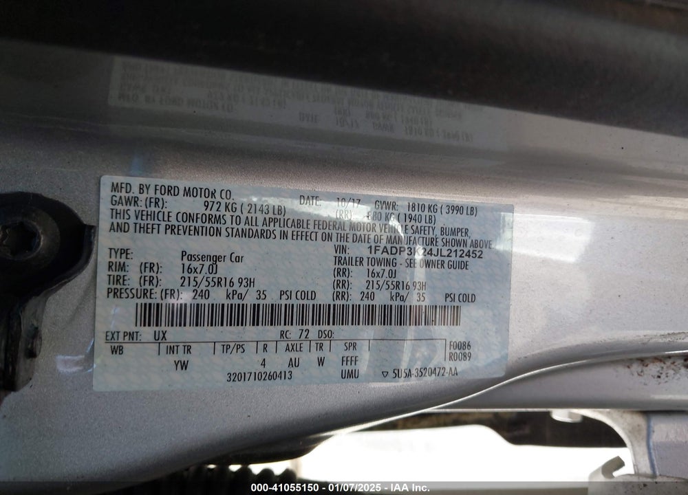 2018 FORD FOCUS SE VIN: 1FADP3K24JL212452