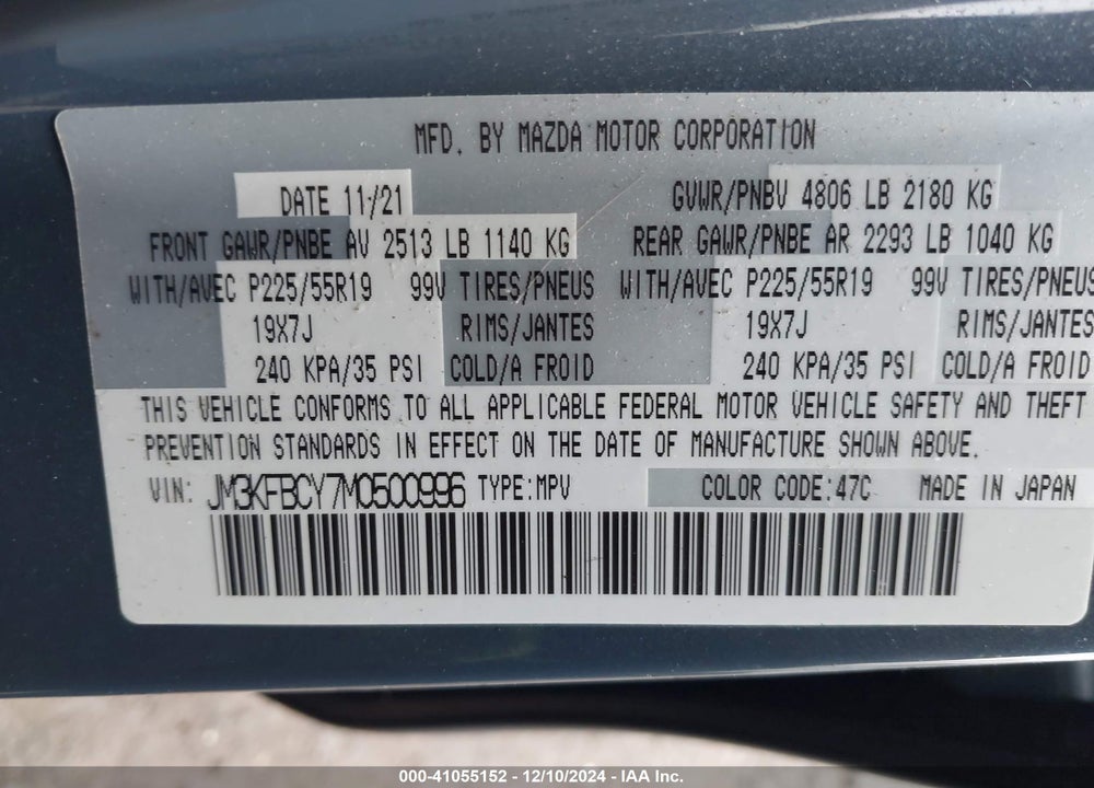 2021 MAZDA CX-5 CARBON EDITION TURBO VIN: JM3KFBCY7M0500996