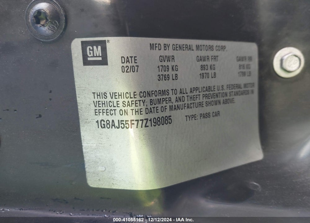 2007 SATURN ION VIN: 1G8AJ55F77Z198085