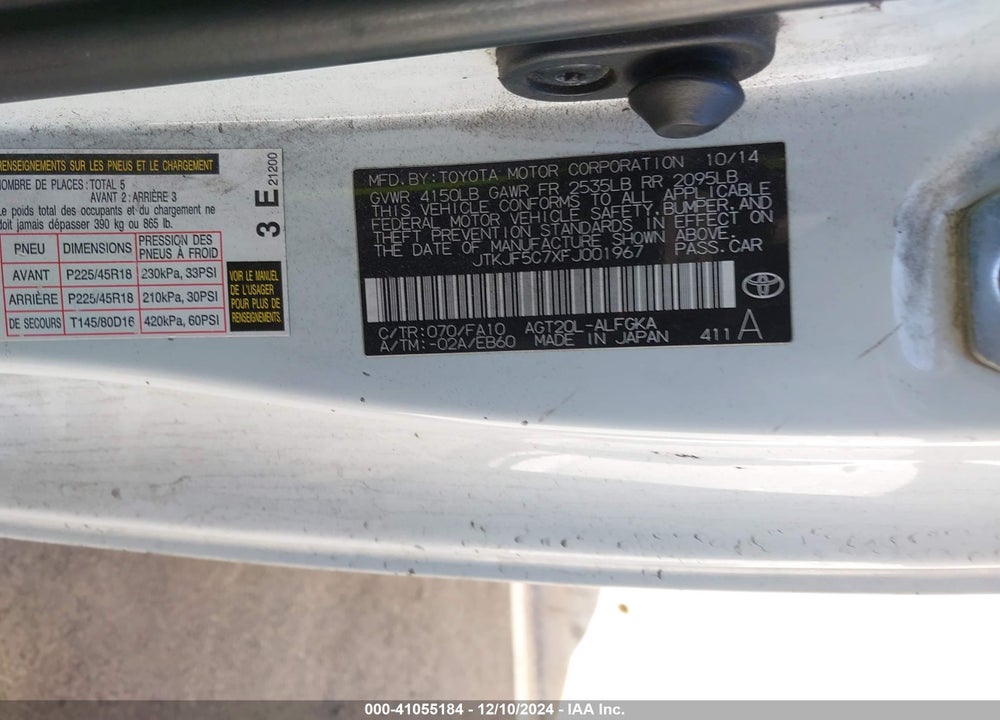 2015 SCION TC VIN: JTKJF5C7XFJ001967