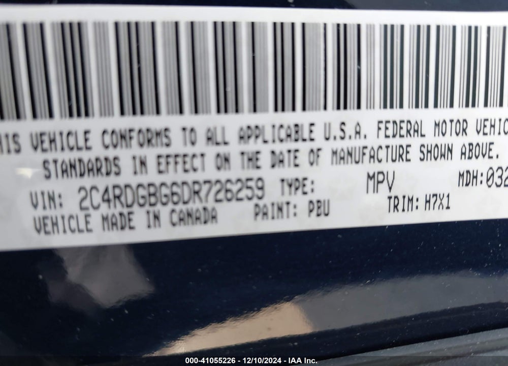 2013 DODGE GRAND CARAVAN SE VIN: 2C4RDGBG6DR726259