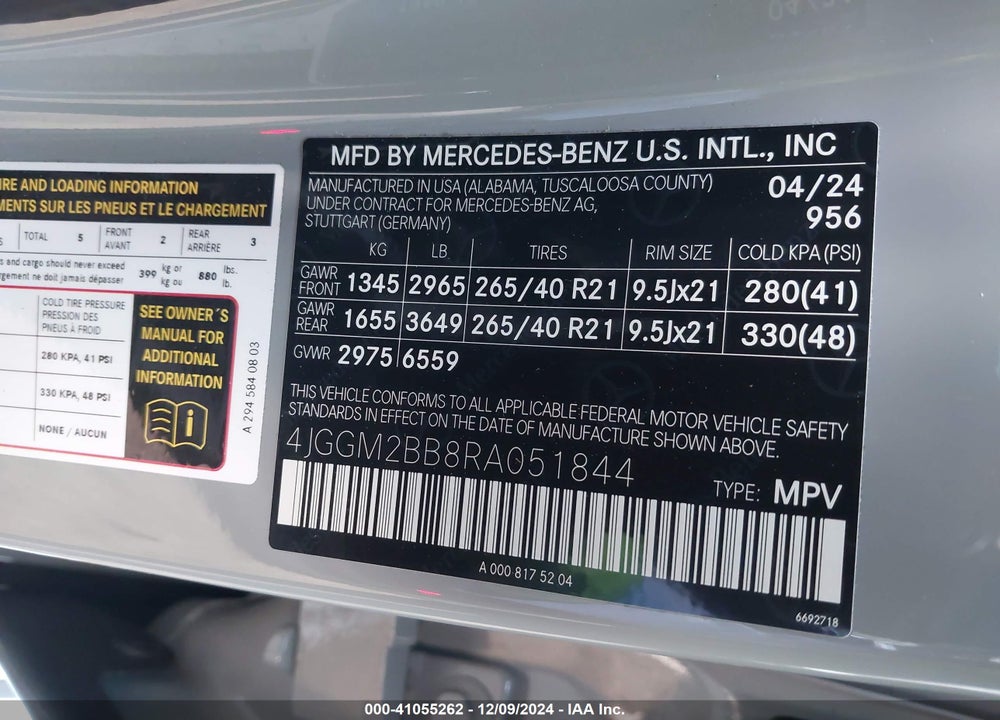 2024 MERCEDES-BENZ EQE 350+ SUV VIN: 4JGGM2BB8RA051844