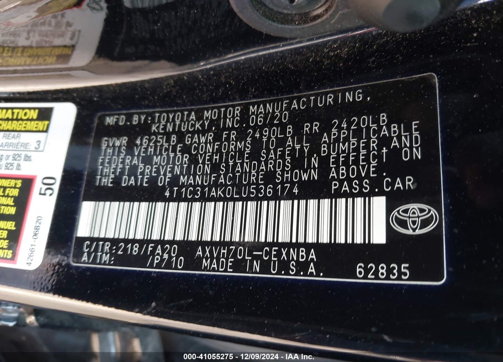 2020 TOYOTA CAMRY LE HYBRID VIN: 4T1C31AK0LU536174