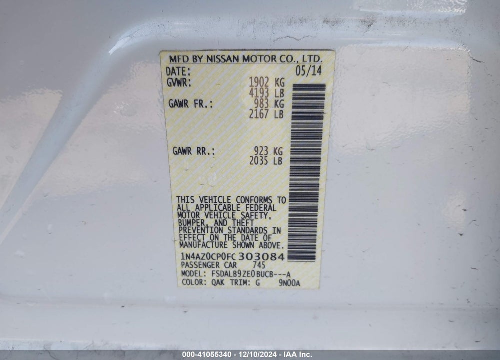 2015 NISSAN LEAF S VIN: 1N4AZ0CP0FC303084
