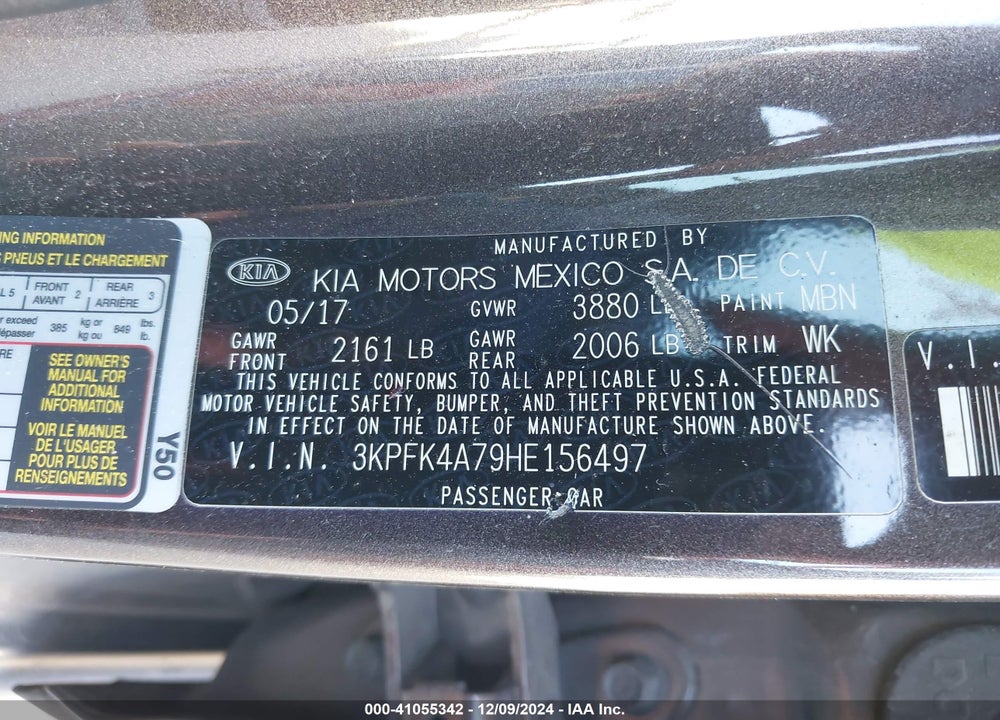2017 KIA FORTE VIN: 3KPFK4A79HE156497