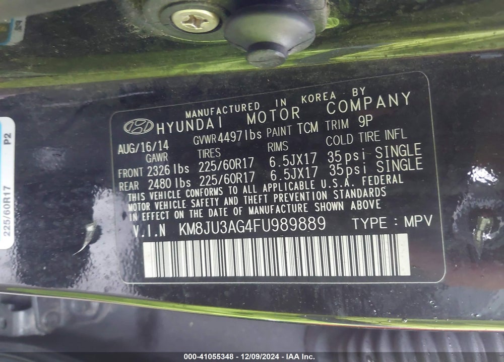 2015 HYUNDAI TUCSON SE VIN: KM8JU3AG4FU989889