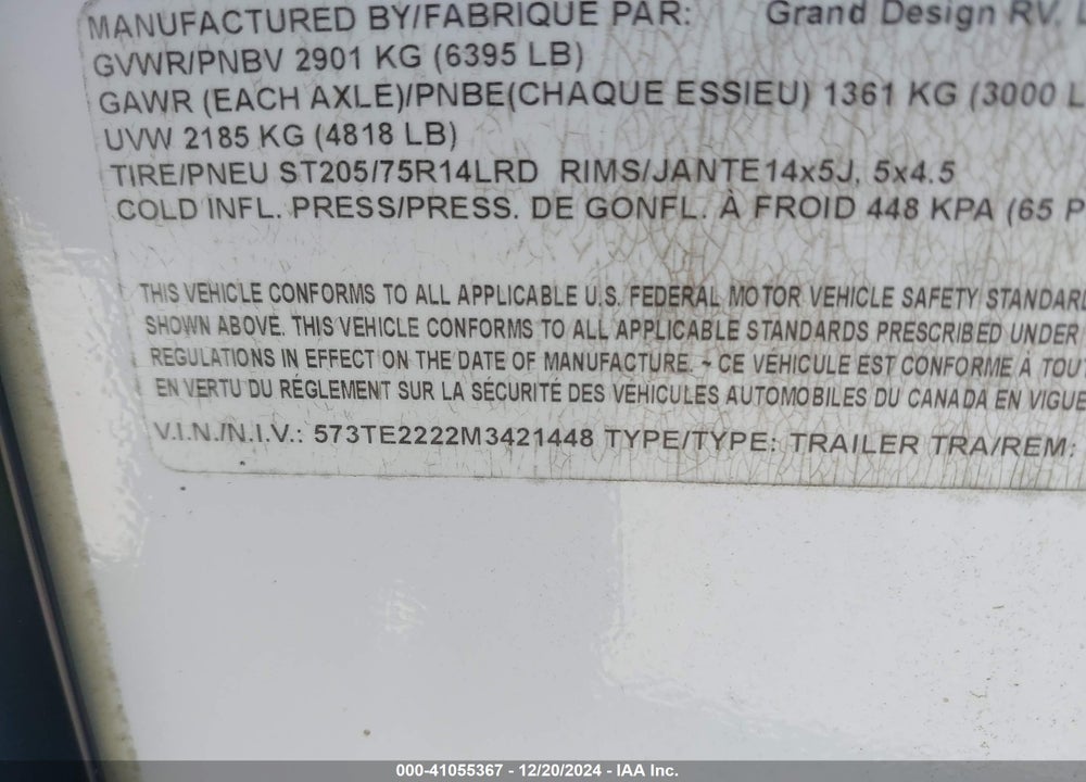 2021 WINNEBAGO IMAGINE XLS 17MKE VIN: 573TE2222M3421448