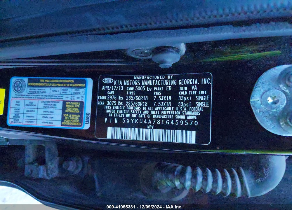 2014 KIA SORENTO EX V6 VIN: 5XYKU4A78EG459570