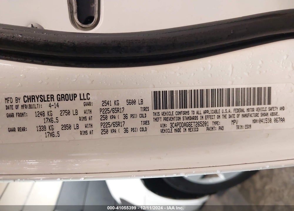2014 DODGE JOURNEY SE VIN: 3C4PDDAG6ET265201