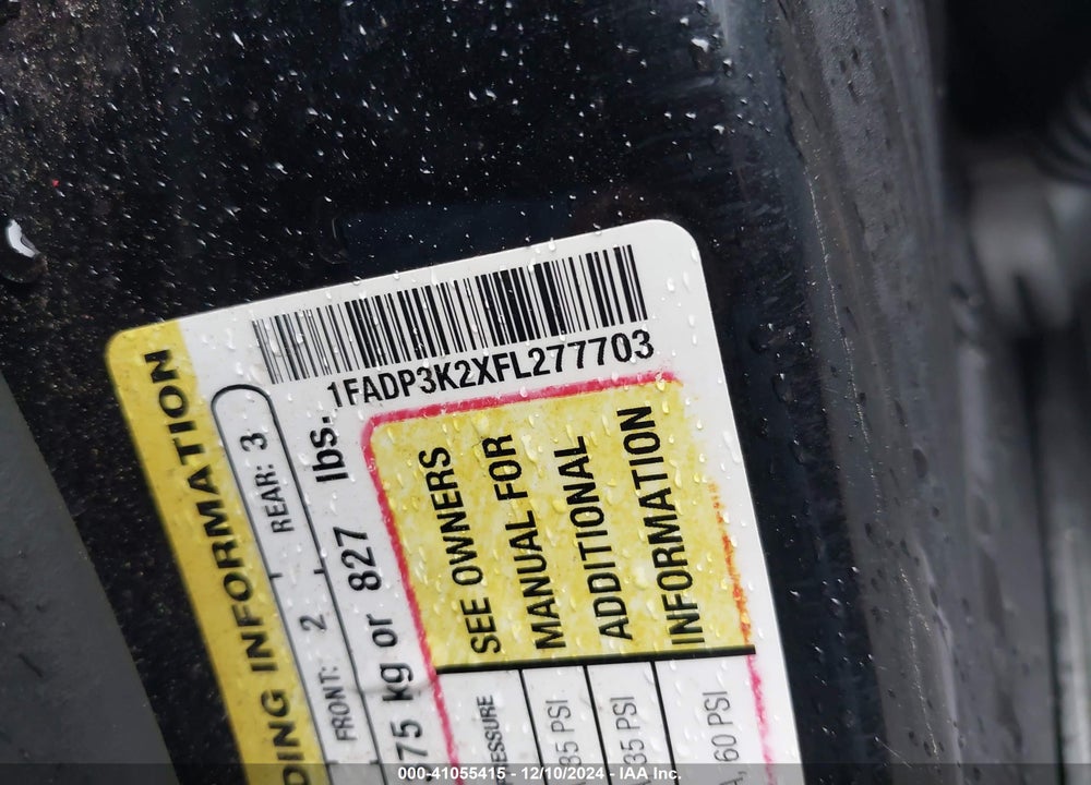 2015 FORD FOCUS SE VIN: 1FADP3K2XFL277703