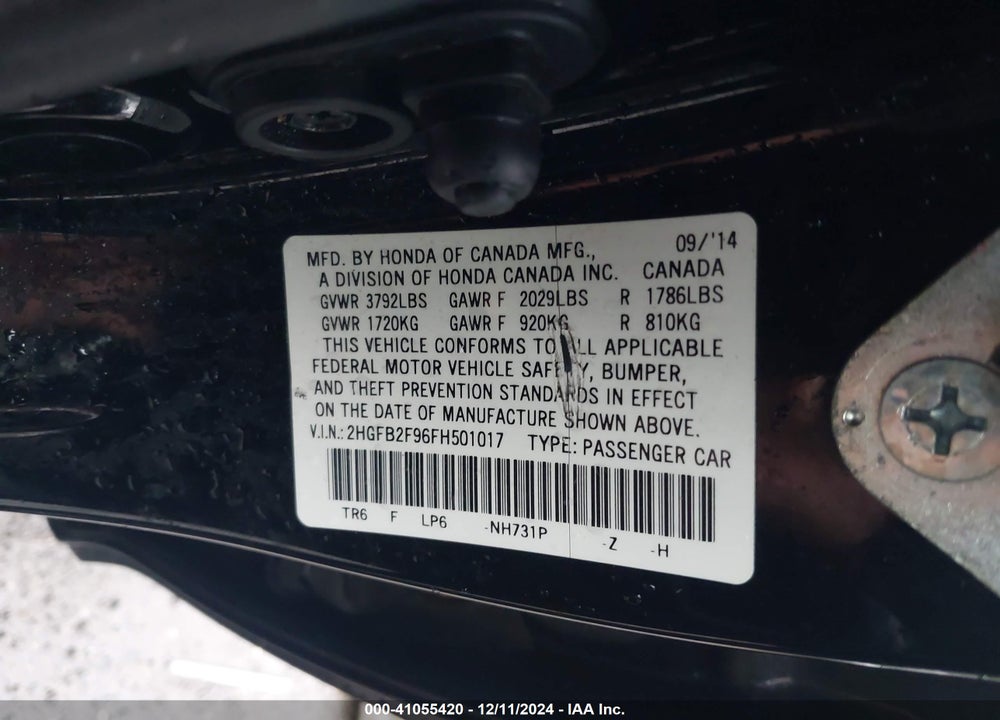 2015 HONDA CIVIC EX-L VIN: 2HGFB2F96FH501017