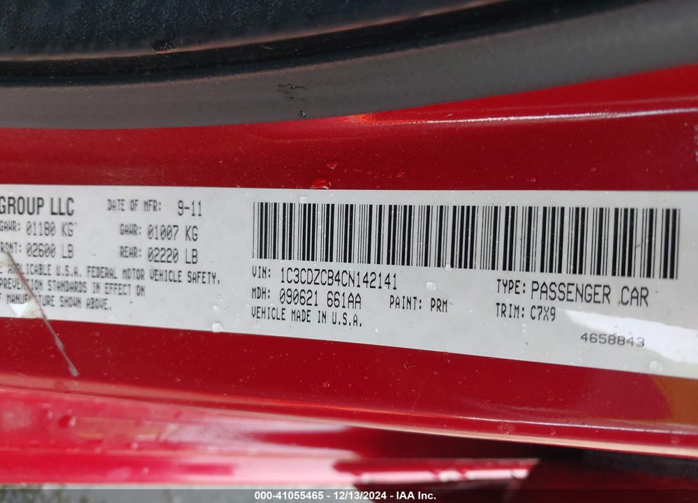 2012 DODGE AVENGER SXT VIN: 1C3CDZCB4CN142141