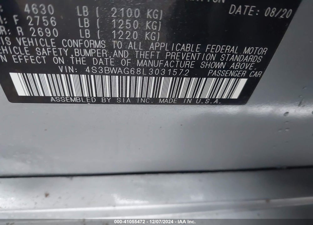 2020 SUBARU LEGACY SPORT VIN: 4S3BWAG68L3031572