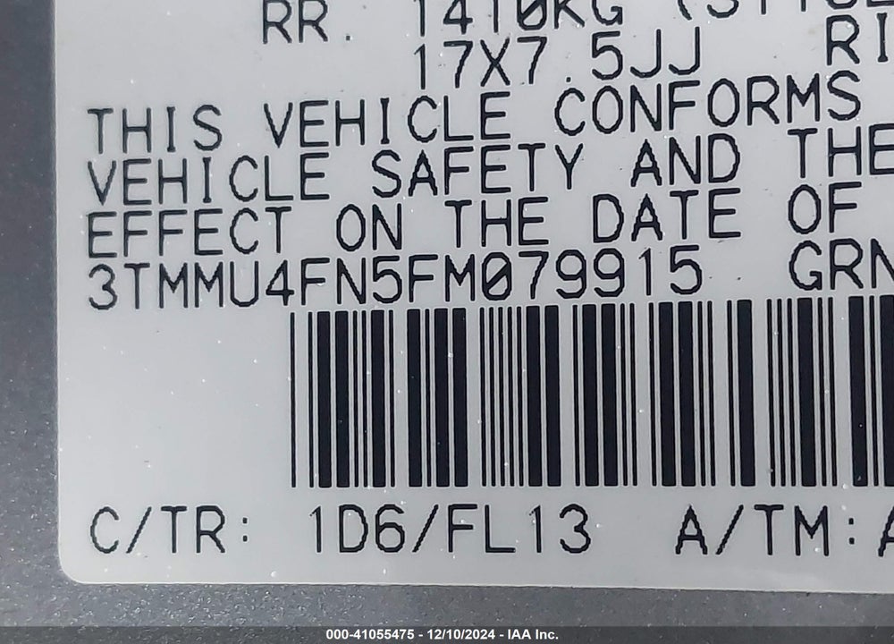 2015 TOYOTA TACOMA VIN: 3TMMU4FN5FM079915