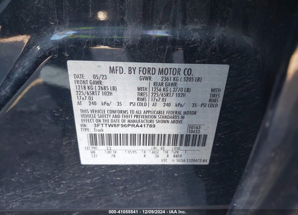2023 FORD MAVERICK XLT VIN: 3FTTW8F96PRA41789