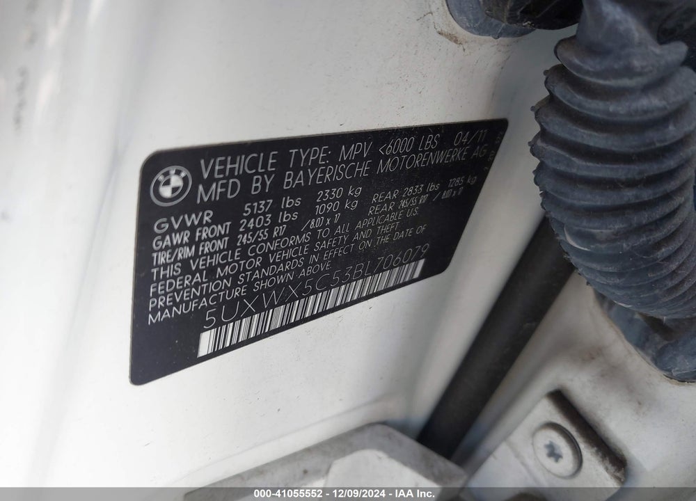 2011 BMW X3 XDRIVE28I VIN: 5UXWX5C53BL706079