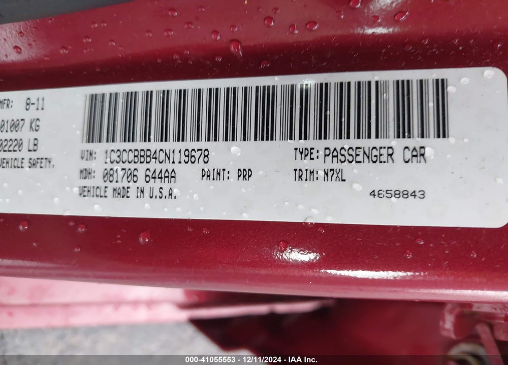 2012 CHRYSLER 200 TOURING VIN: 1C3CCBBB4CN119678