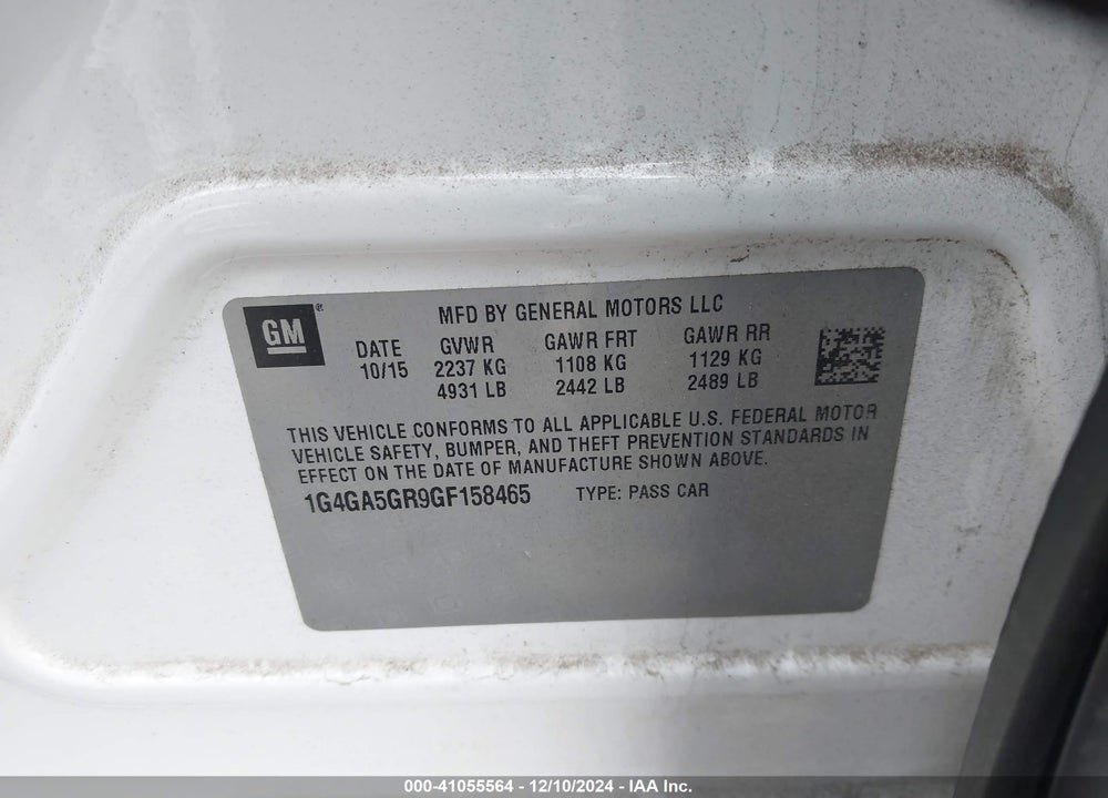 2016 BUICK LACROSSE VIN: 1G4GA5GR9GF158465