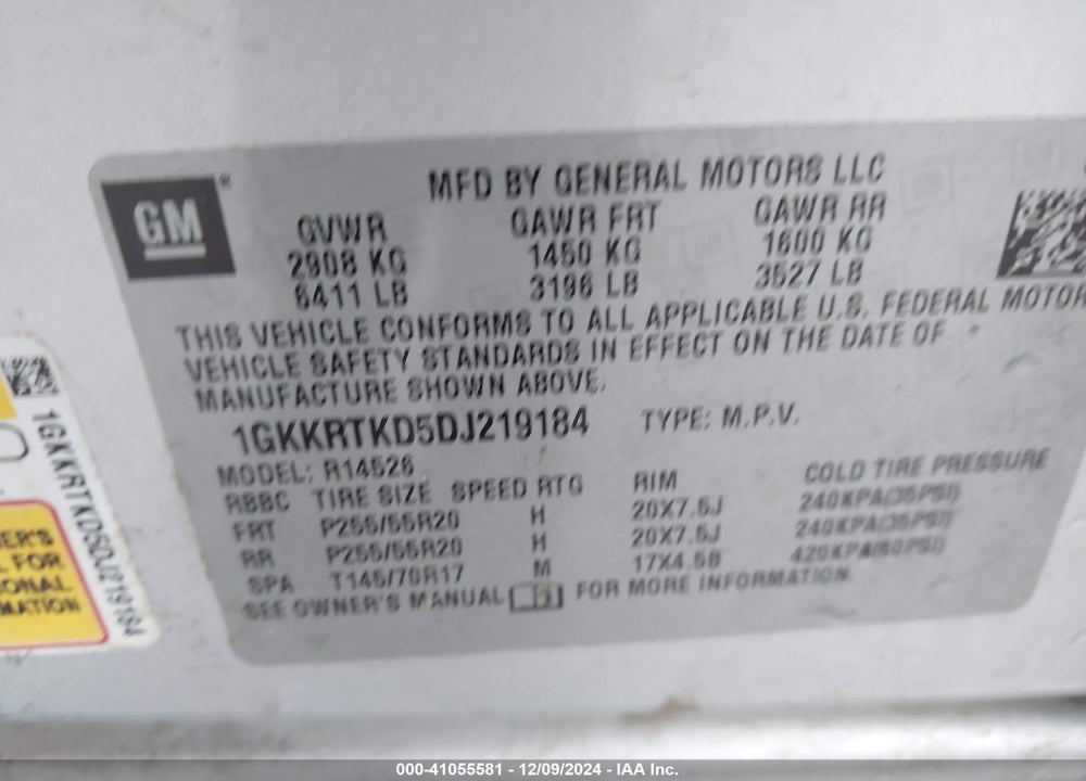 2013 GMC ACADIA DENALI VIN: 1GKKRTKD5DJ219184